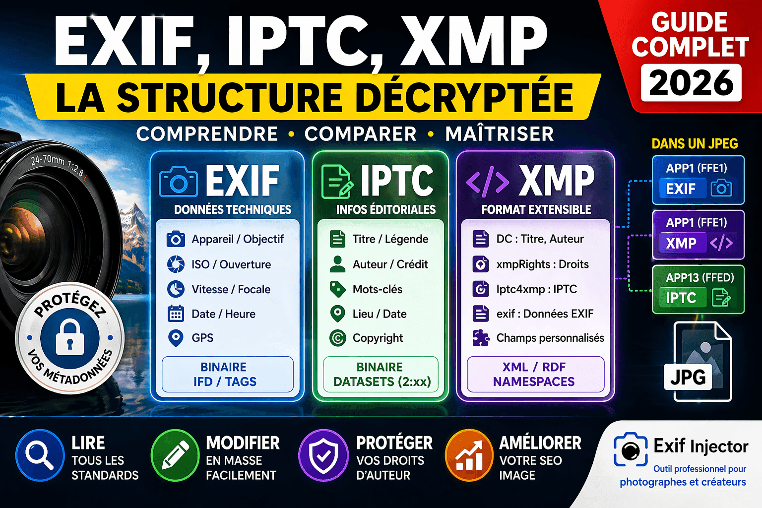 Structure des métadonnées EXIF, IPTC et XMP : le guide complet